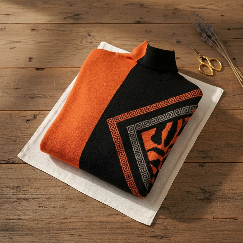 Kasjmier Trui Oranje met Grafische Details