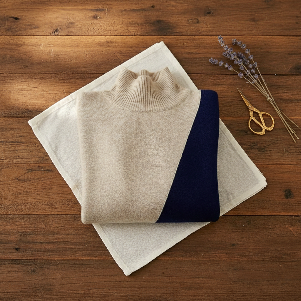 Kasjmier Tweekleurige Trui Beige-Navy