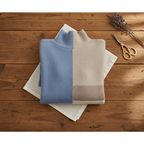 Kasjmier Trui in Blokpatroon Blauw-Beige